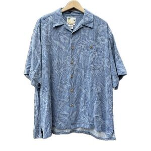 Banana Cabana Blue Tropical Print Men's Silk Shirt Size XXL